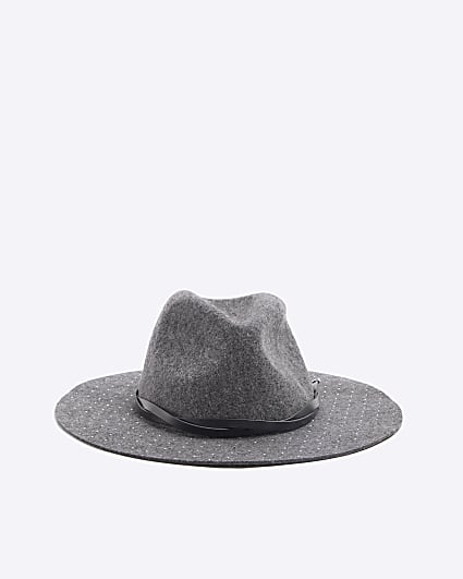 Grey Diamante Fedora Hat