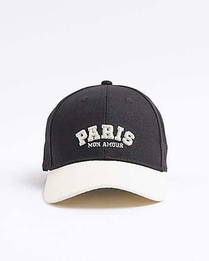 Black Paris Embroidered Cap
