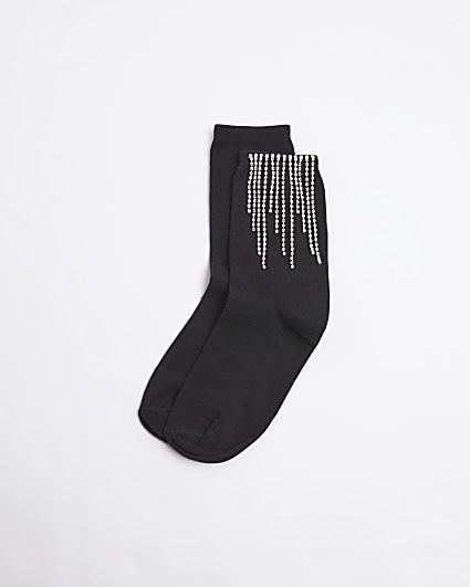Black dangling diamante socks