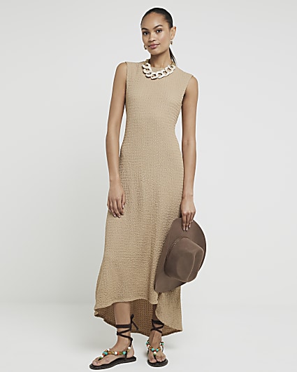 Stone textured asymmetric shift maxi dress