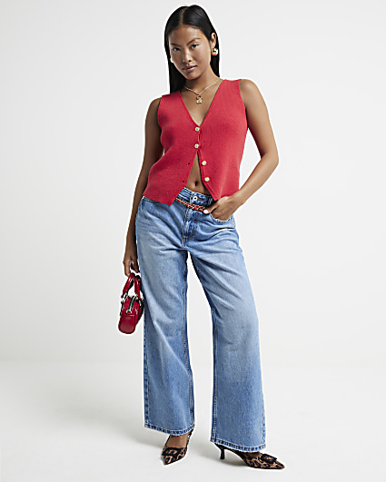 Petite blue relaxed straight fit jeans