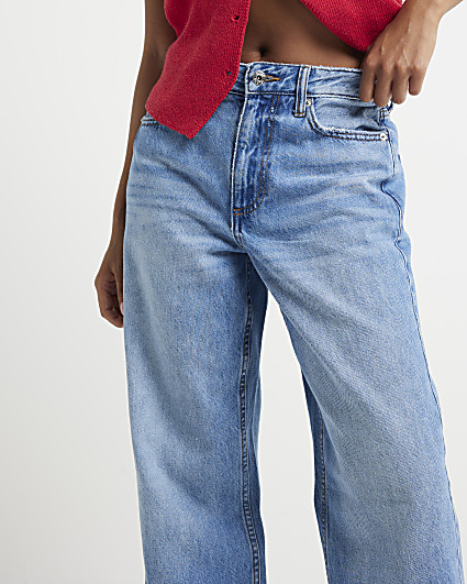 Petite blue relaxed straight fit jeans