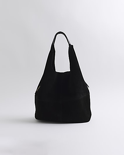 Black panel suede slouch tote bag