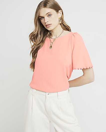 Coral Scallop Sleeve T-shirt