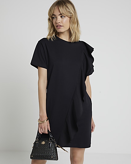 Black Frill T-Shirt Mini Dress