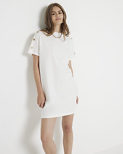 White Eyelet T-shirt Mini Dress