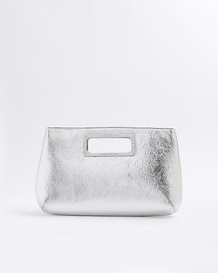 Silver Metal Handle Clutch Bag