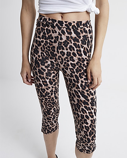 Brown high waisted leopard cropped leggings