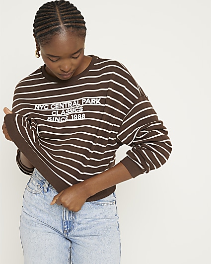Brown stripe NYC crop sweatshirt