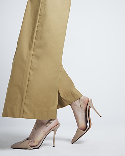 Beige perspex panel heeled court shoes