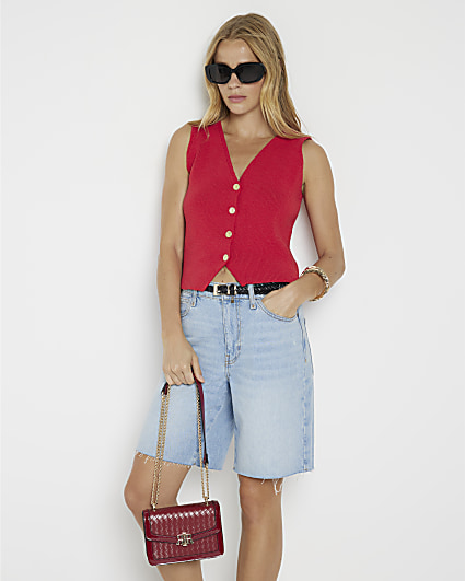 Red knit button up waistcoat