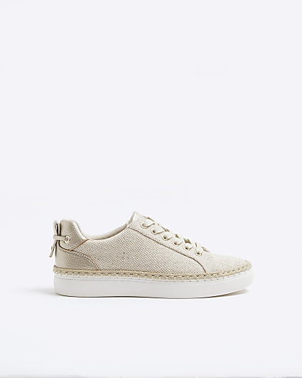Beige Canvas Lace Up Trainers