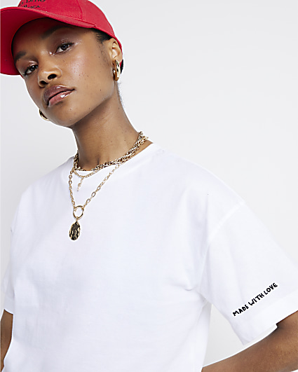 White embroidered cropped t-shirt