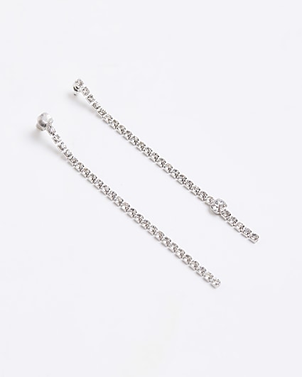 Silver diamante drop earrings