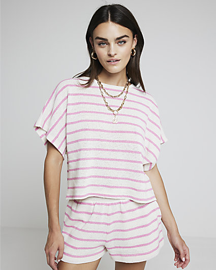 Pink crochet stripe top