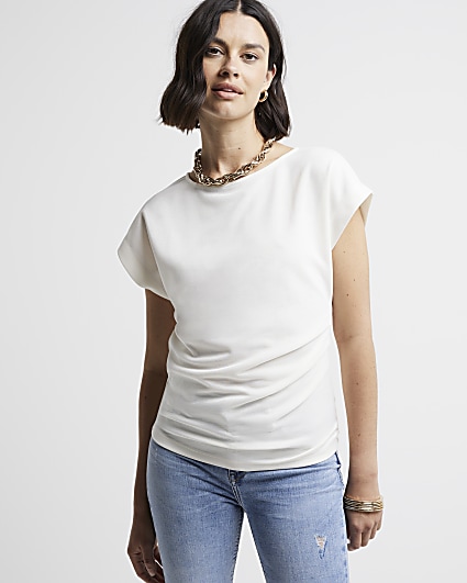 Cream ruched side t-shirt