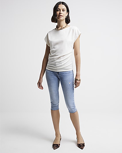 Cream ruched side t-shirt