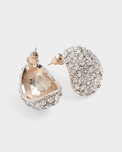 Rose gold diamante domed earrings