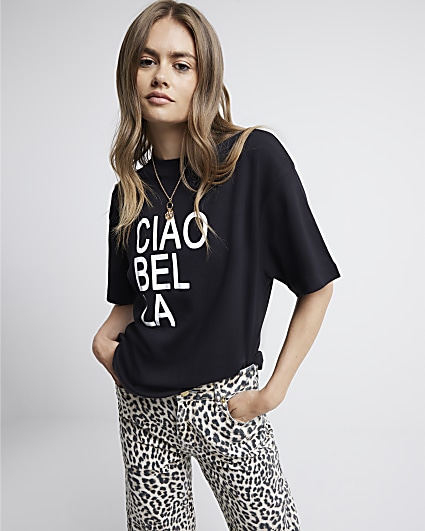 Black Graphic Ciao Bella Oversized T-shirt