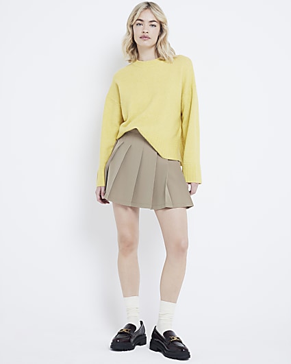 Yellow ribbed hem crop jumper