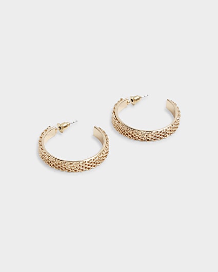 Gold watch strap hoop earrings