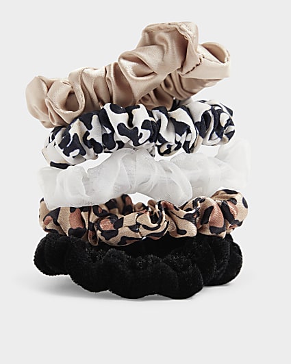 Brown leopard print scrunchie multipack