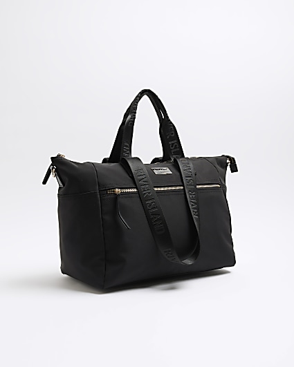 Black front zip holdall travel bag