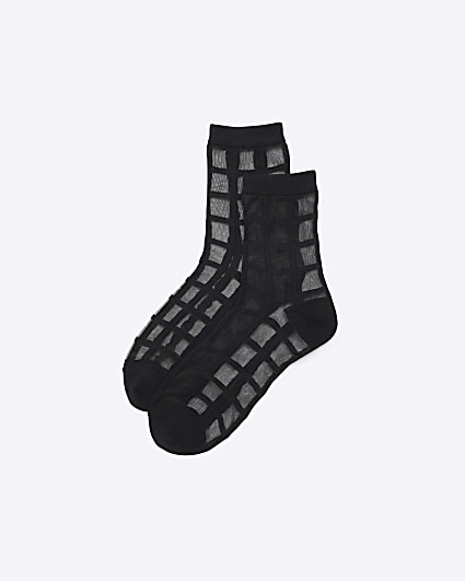 Black Mesh Grid Socks