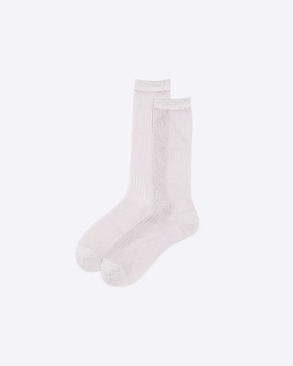 Pink Metallic Mid Calf Socks