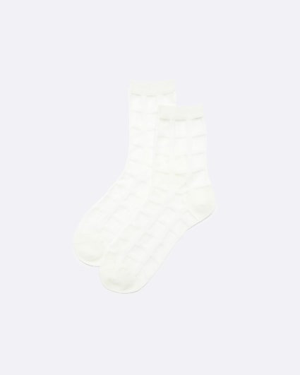 White Mesh Grid Socks