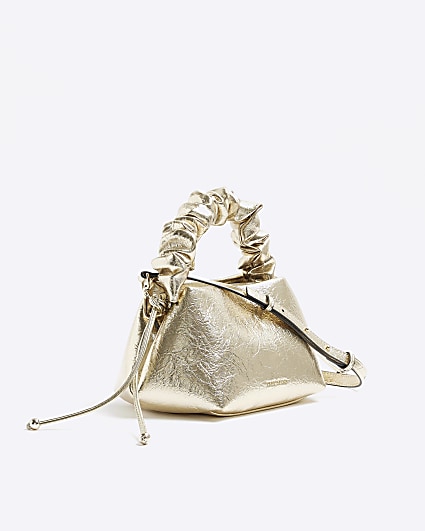 Gold Ruched Handle Cross Body Bag