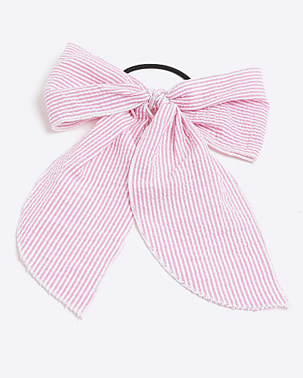 Pink stripe bow hair band