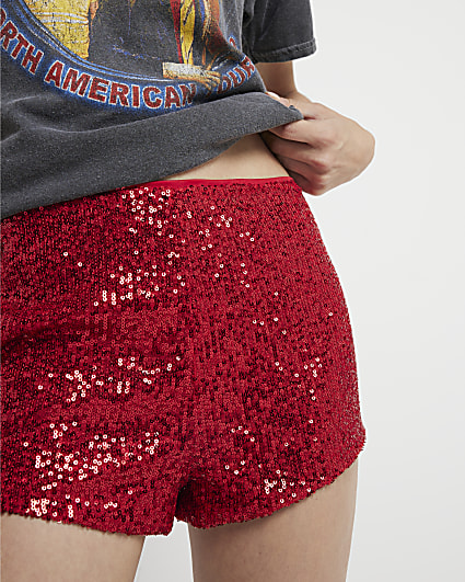 Red Sequin Hotpant Shorts