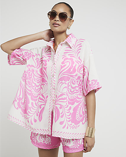 Pink abstract printed print shirt