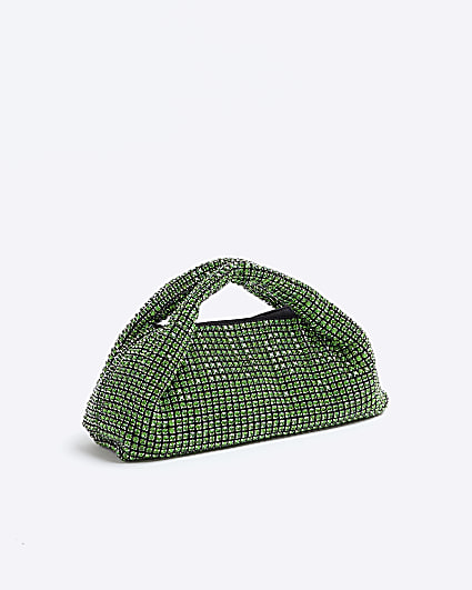 Green diamante scoop clutch bag