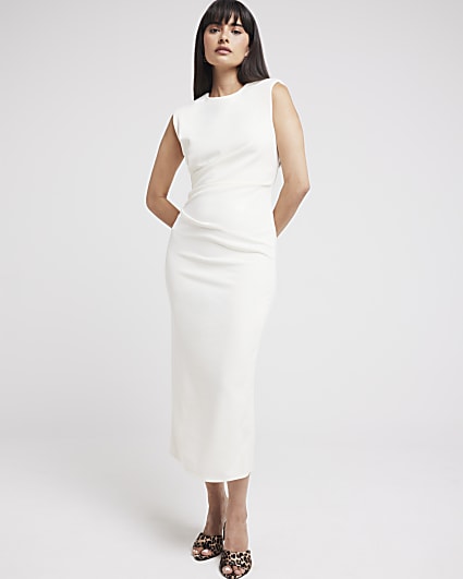 Cream Drape Shift Midi Dress