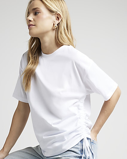 White ruched detail t-shirt