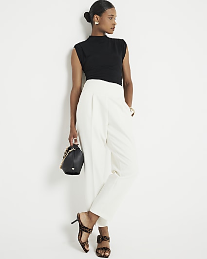 Cream High Waisted Straight Trousers