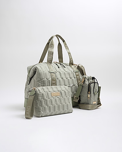 Green Quilted Holdall 3 piece set
