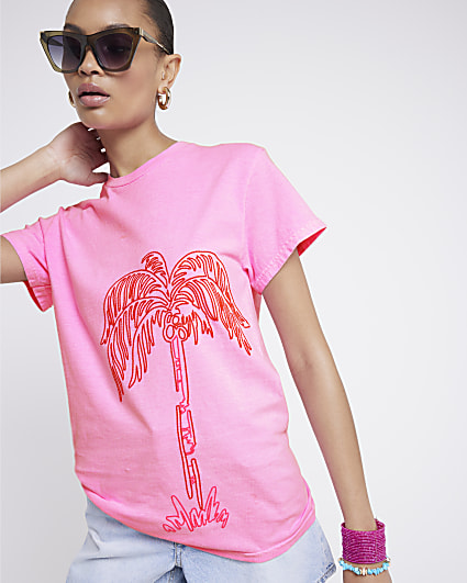 Pink graphic palm tree t-shirt