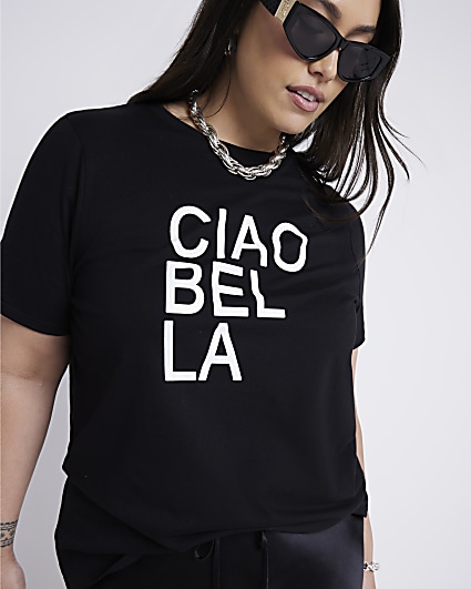 Plus Black Graphic Ciao Bella T-Shirt