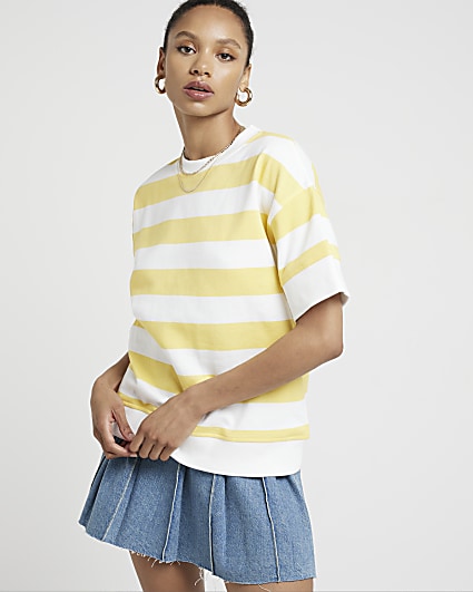 Yellow stripe short sleeve sweatshirt