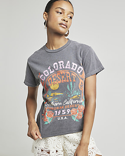 Grey washed graphic print t-shirt