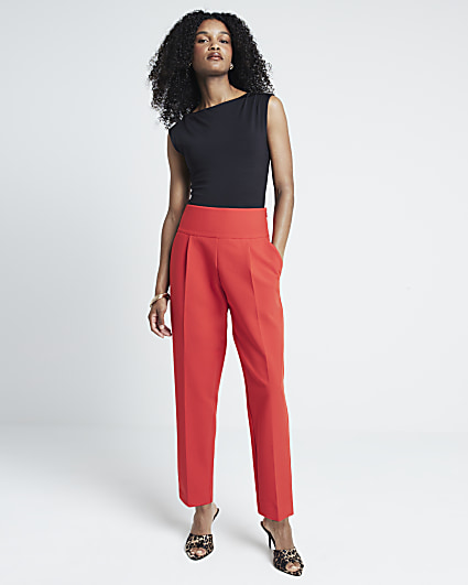 Red High Waisted Straight Trousers