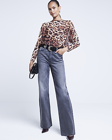 Brown leopard print batwing bodysuit
