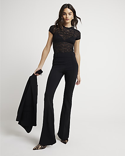 Black flared pull on trousers