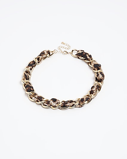 Brown leopard print chain necklace
