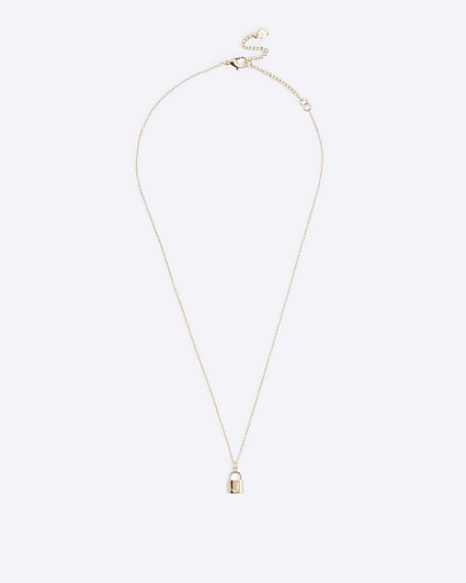 Gold J initial lock necklace