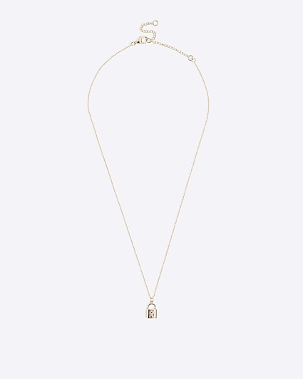 Gold R initial lock necklace