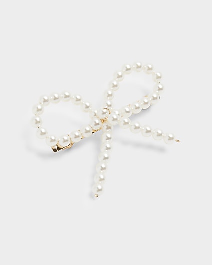 White pearl bow hair clip